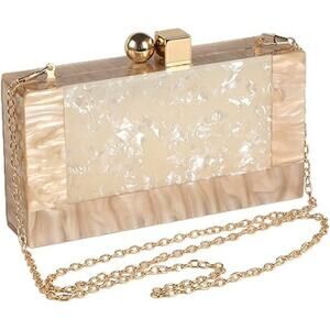 New Menurra White Peach Acrylic Hard Plastic Evening Clutch Handbag w Flaw